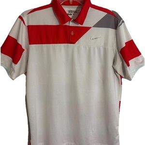 Nike Golf Tour Performance Mens Polo Shirt Medium White Red Gray Dri Fit